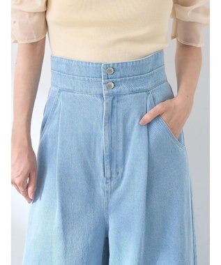 earth music&ecology ダブルベルトデザインワイドパンツ Light Indigo