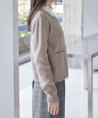 Tiaclasse L 【洗える】ダブルジップリブ編みカーディガン グレージュ