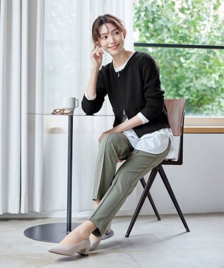 Tiaclasse L 【洗える】ダブルジップリブ編みカーディガン ブラック