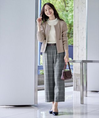 Tiaclasse L 【洗える】ダブルジップリブ編みカーディガン グレージュ