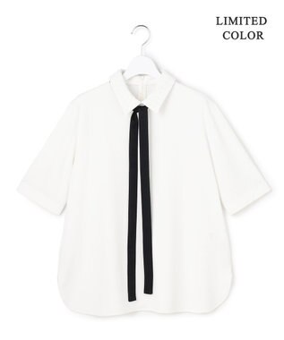 ICB L 【先行予約・WEB限定カラーあり】マラボーテライトジョーゼット 半袖ボウタイ付きシャツカラートップス