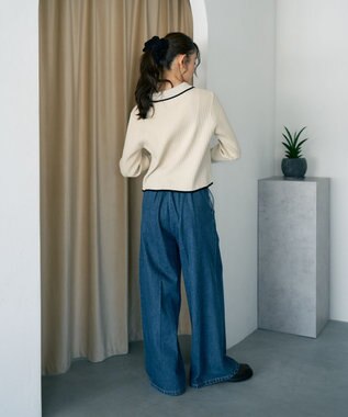 earth music&ecology バイカラートリムニットカーディガン Ivory