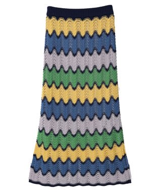 Green Parks 透かし編みマルチボーダースカート Blue