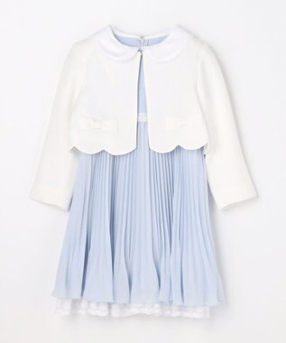 ANY KIDS 【2点セット】リボンボレロジャケット+シフォンプリーツ ワンピース サックスブルー