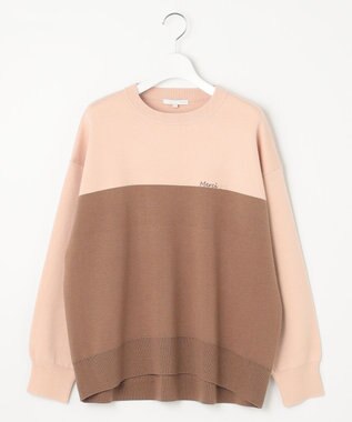 自由区 【カタログ掲載・セットアップ対応・洗える】スムージーブロッキング ニット ピンクベージュ×モカ