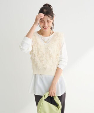Green Parks フリンジニットベスト Ivory