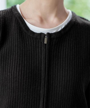 Tiaclasse L 【洗える】ダブルジップリブ編みカーディガン ブラック