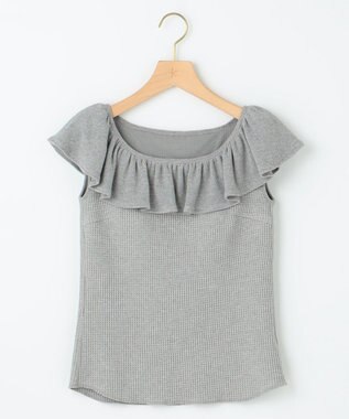 組曲 L 【組曲×setsuko sagittaire】カップ付きフリルTシャツ ライトグレー系