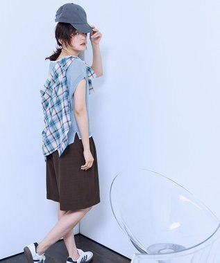 ANY L ラミータッチフレンチスリーブニット ライトブルー