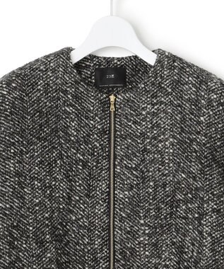 23区 S 【STORY11月掲載】BALLI ヘリンボーンツイード ノーカラー ブルゾン モノトーン系