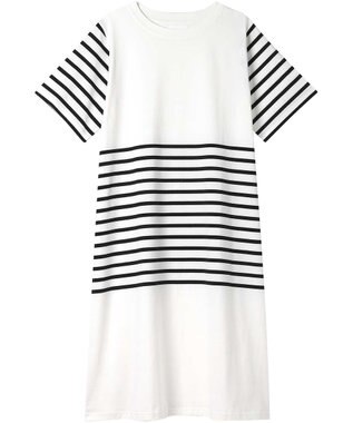 une nana cool 【綿100％】60ハイゲージ天竺パネルボーダー半袖ワンピース