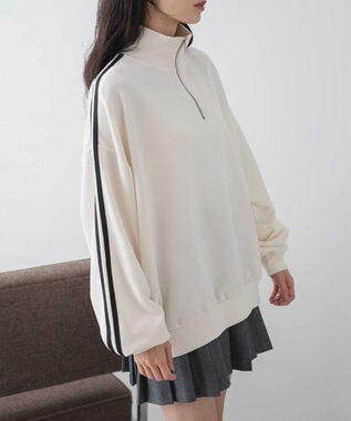 WEGO ラインハーフジップBIGスウェット オフホワイト