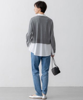 23区 L 【洗える】シャツ コンビネーション ニット グレー系