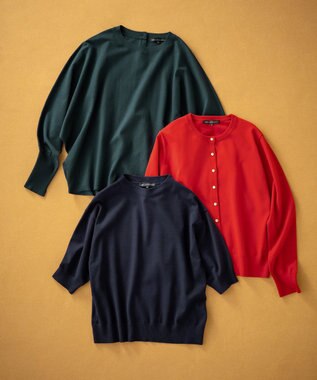 23区 【洗える/セットアップ対応】ヴィスコースストレッチ ドルマン ニット ダークグリーン系