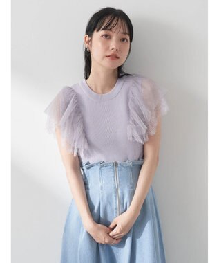 earth music&ecology 袖レースリブニットプルオーバー Lavender