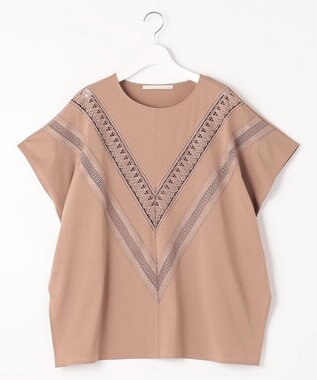 自由区 【洗える・XSサイズあり】レースEDGEフロントレース カットソー キャメル系