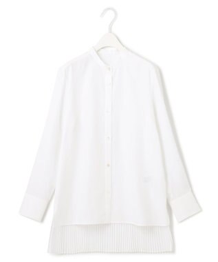 ICB 【洗える】 スパンローンプリーツ バンドカラーシャツ オフホワイト系