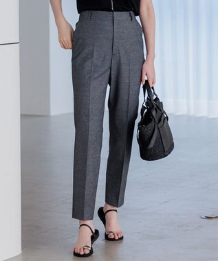 23区 S 【セットアップ対応/洗える】コットンリネン オックスストレッチ テーパード パンツ ブラックシャンブレー