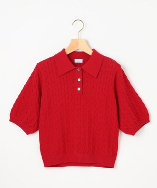 組曲 L ポロ襟 ニットプルオーバー レッド系