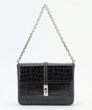 ICB フラップミニショルダーバッグ クロコブラック系