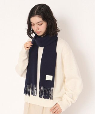 MOONBAT 【WEB限定】MACKINTOSH PHILOSOPHY バッキンガムベア付きウール100%無地マフラー (パッケージ付き) ネイビーブルー