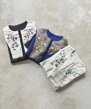 muuc 〈高品質スーピマ超長綿100%〉ヒルガオ刺繍 コットンカーディガン ネイビー