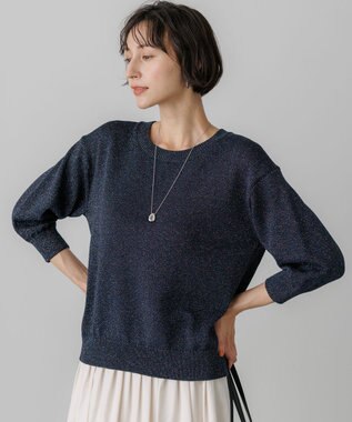 23区 L コットンストレッチルレックス  パフスリーブ ラメ ニット