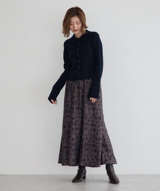 YECCA VECCA アニマル柄プリントマーメイドスカート Brown