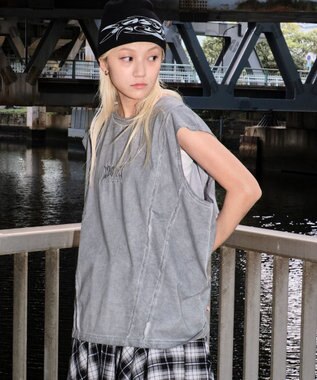 WEGO 【ユニセックス着用ITEM/MLサイズ展開】コールドダイスウィッチングロゴノースリーブ グレー