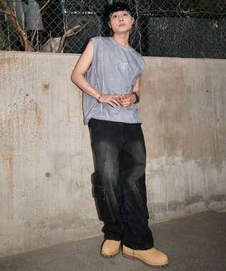 WEGO 【ユニセックス着用ITEM/MLサイズ展開】コールドダイスウィッチングロゴノースリーブ グレー