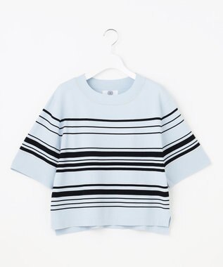 J.PRESS LADIES 【洗える】RAYON ELITE STRETCH ボーダー ニットT サックス×ネイビー系