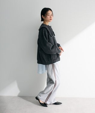 Green Parks ・ＤＯＵＢＬＥ　ＦＬＡＧＳ　フリルカラーＧジャン Black