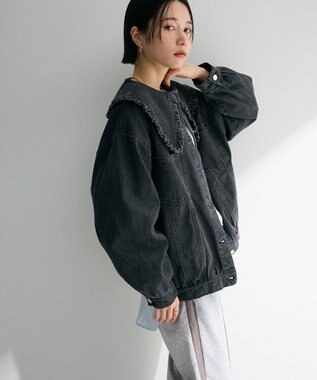 Green Parks ・ＤＯＵＢＬＥ　ＦＬＡＧＳ　フリルカラーＧジャン Black