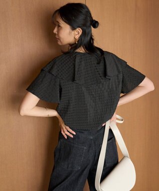 UNFILO ライトシアー ラッフルブラウス モノトーンチェック