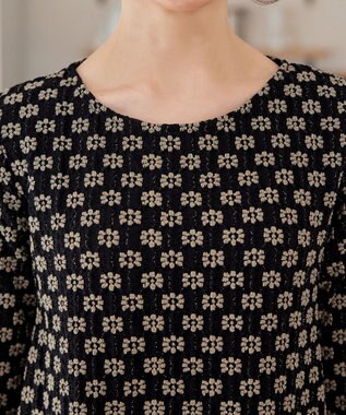 Tiaclasse 【洗える】花柄カットレースフレアトップス ブラック×ベージュ