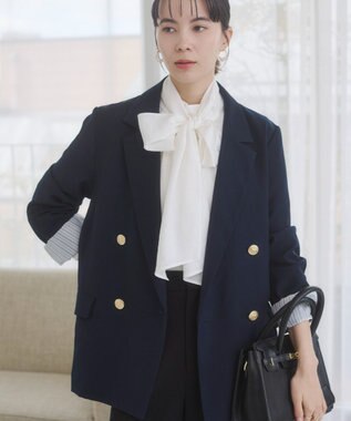 WEGO 【ANGIE VINTAGE/S/Mサイズ展開 / オケージョン対応 / セレモニー対応】ゴールドボタン テーラードジャケット / 金ボタン ダブル ブレザー ネイビー