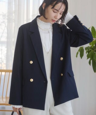 WEGO 【ANGIE VINTAGE/S/Mサイズ展開 / オケージョン対応 / セレモニー対応】ゴールドボタン テーラードジャケット / 金ボタン ダブル ブレザー ネイビー