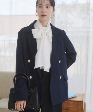 WEGO 【ANGIE VINTAGE/S/Mサイズ展開 / オケージョン対応 / セレモニー対応】ゴールドボタン テーラードジャケット / 金ボタン ダブル ブレザー ネイビー