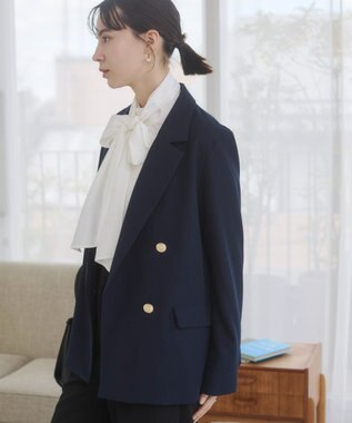 WEGO 【ANGIE VINTAGE/S/Mサイズ展開 / オケージョン対応 / セレモニー対応】ゴールドボタン テーラードジャケット / 金ボタン ダブル ブレザー ネイビー