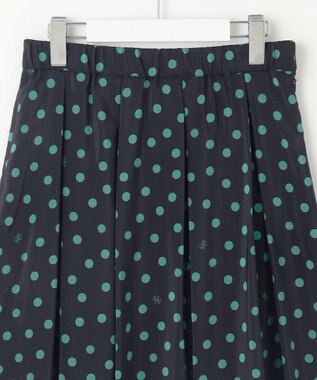 自由区 L 【洗える】ポルカドットプリント スカート ネイビー×ミントグリーン