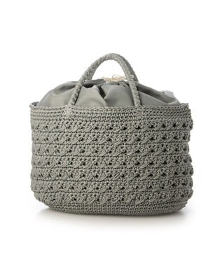 UNBILLION カシュカシュ cachecache / 下がりグログラン柄編みトート カゴバッグ GY