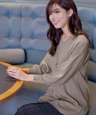 Tiaclasse 【洗える】Vネックラウンドヘムニットチュニック グレージュ