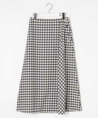 J.PRESS LADIES L 【洗える】アセVisギンガム フレアー スカート スレート×ベージュ系