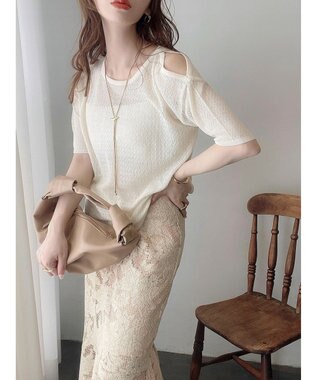 Green Parks 透かし編み肩あきニットプルオーバー Ivory