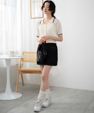 WEGO 襟付きメッシュニットショートカーデ ホワイト