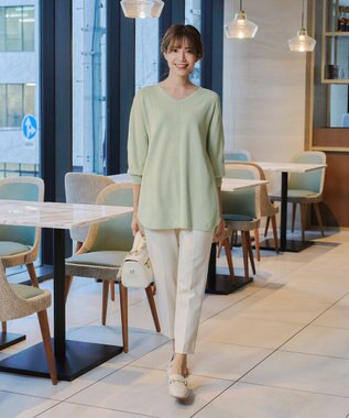 Tiaclasse 【洗える】Vネックラウンドヘムニットチュニック ミント