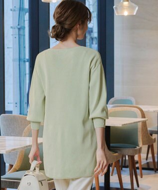 Tiaclasse 【洗える】Vネックラウンドヘムニットチュニック ミント