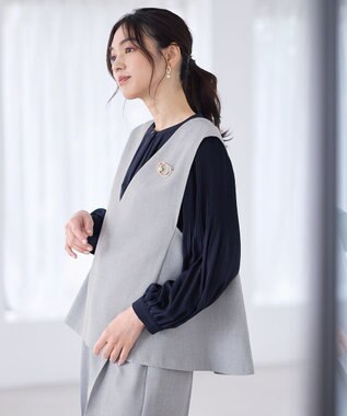 ANY L プリーツブラウス ネイビー