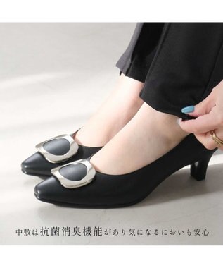 Pointer 【5cmヒール】日本製 高級本革モチーフ付きパンプス ブラック