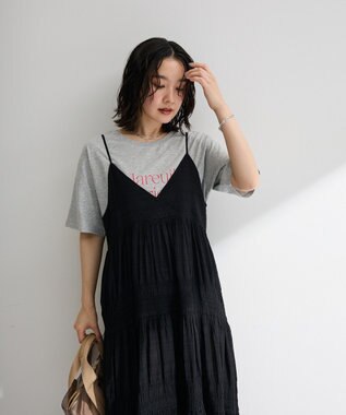 Green Parks シャーリングティアードキャミワンピース Black